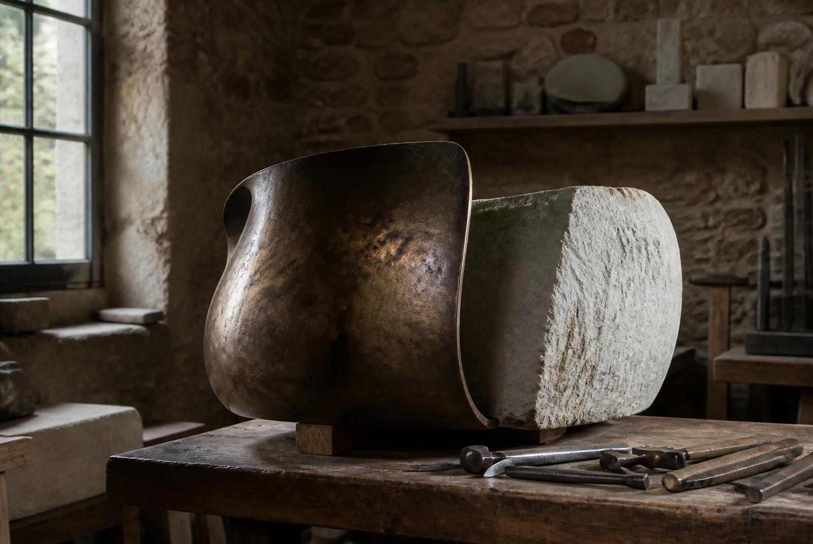 A bespoke sculptural object being finished in an Italian atelier